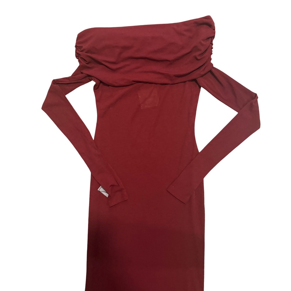 NWT Superdown Chantal Sheer Gown Wine Red Off Shoulder Maxi Dress Long Sleeve M - Picture 5 of 9